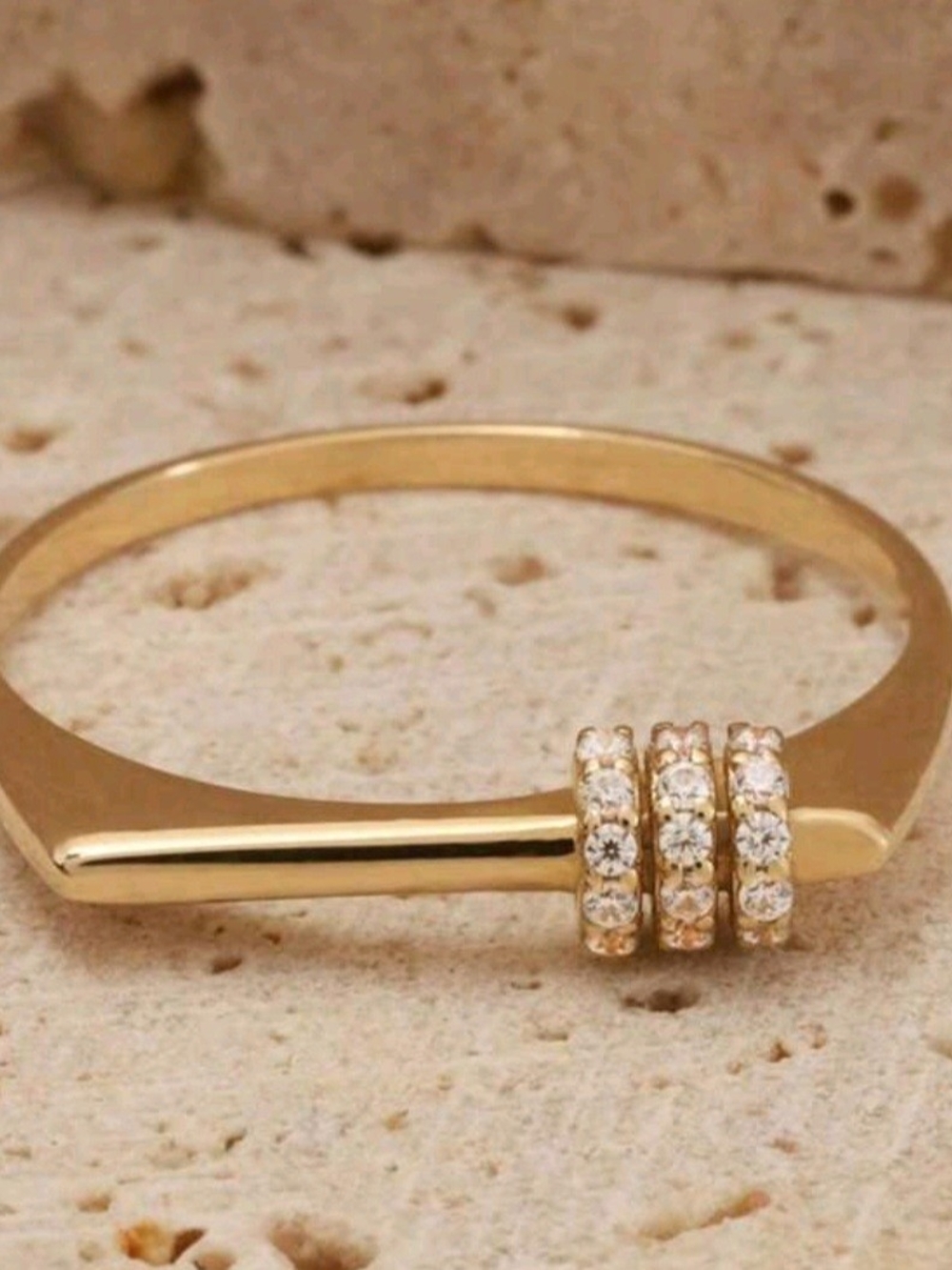 Gold Crystal Accent Women's Ring - Elegant Stacked Bands